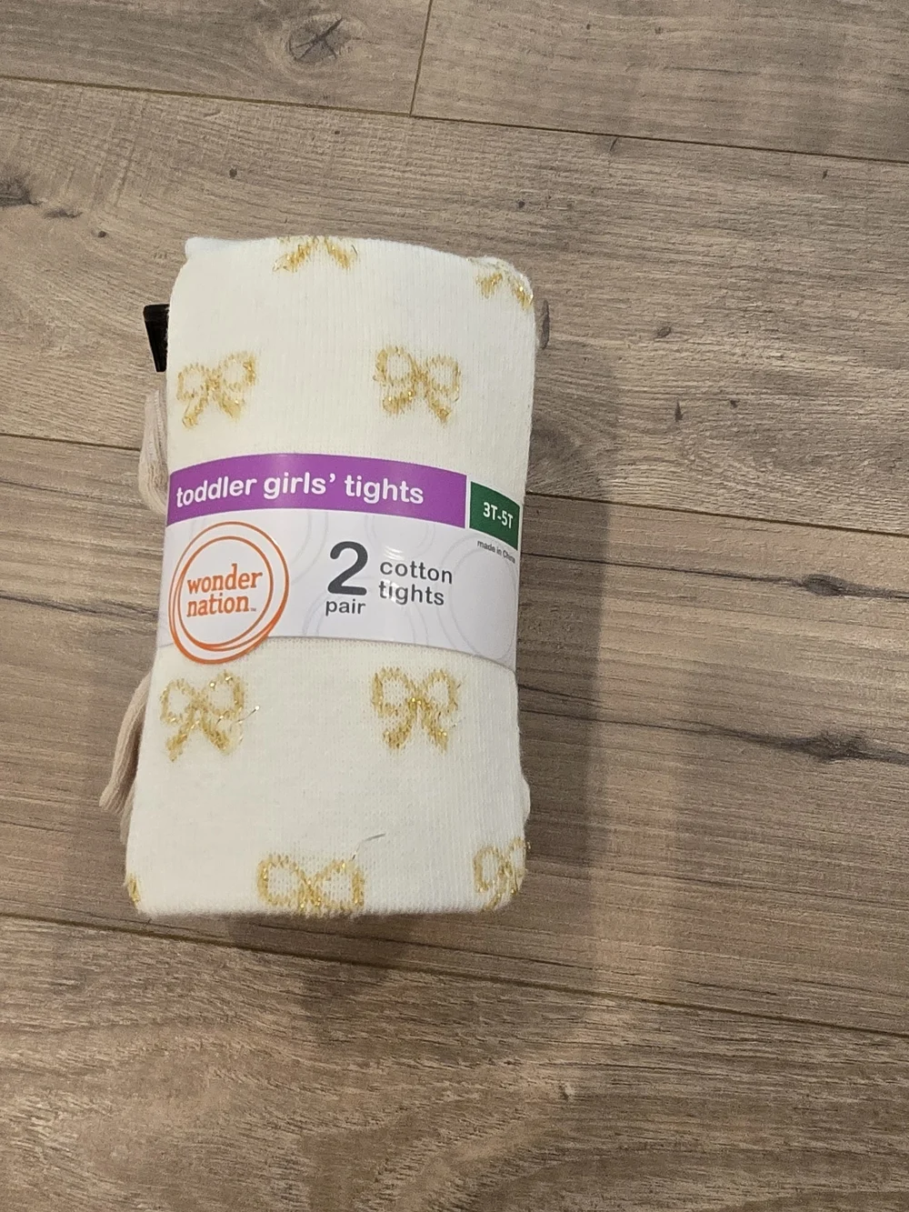🌻 NWT Girls 2-Pack Tights | Size 3T-5T Cream With Gold Bows & Solid Cream